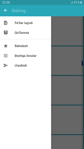 Android application Noto'g'ri fe'llar jadvali screenshort