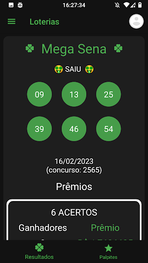 Resultados da Loteria Screen 2