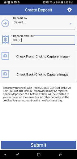 BCU Check Deposit Screen 3