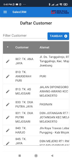 Metalindo Sales Support Screen 2