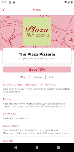Android application The Plaza Pizzeria screenshort
