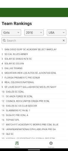 Android application Soccer Rankings screenshort
