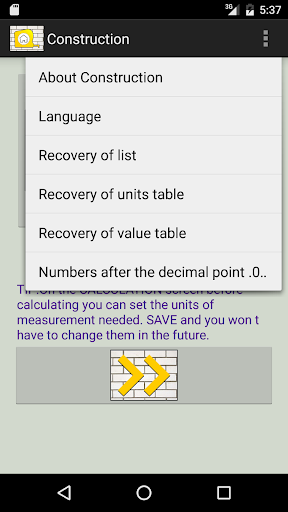 CONSTRUCTION calculator Screen 2