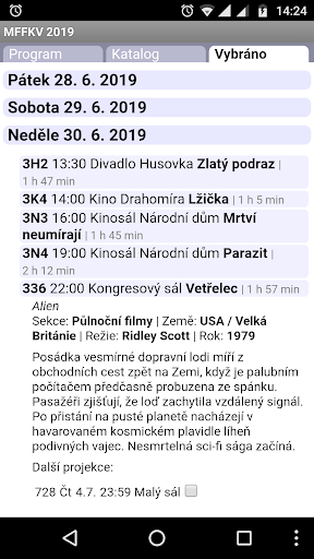 Android application MFFKV 2021 - offline program screenshort