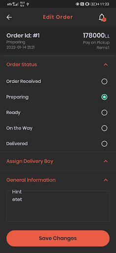 Android application Food est. Restaurant screenshort