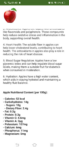 Fruits Nutrition Details Screen 3
