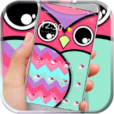 Owl kawaii pink blue icon