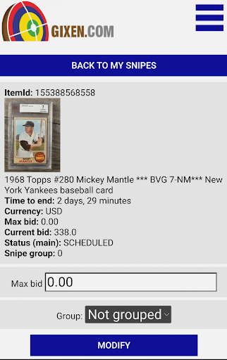 Gixen eBay Auction Sniper Screen 3