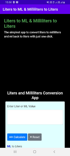Android application Liters to Milliliter to Liters screenshort