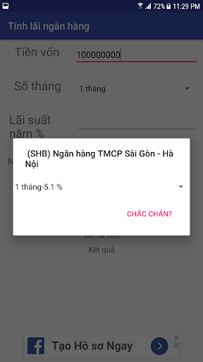 Tính lãi ngân hàng - Calculate Screen 3