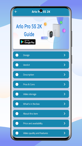 Android application Arlo Pro 5S 2K Guide screenshort