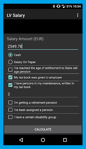 Android application LV Salary tax calculator screenshort
