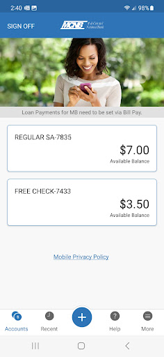 MCNB Mobile Banking Screen 2