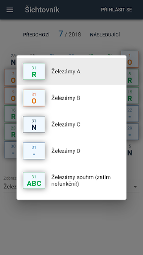 Android application Železárenský šichtovník (alfa) screenshort