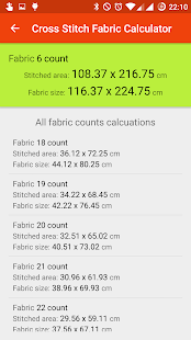 Cross Stitch Fabric Calculator Screenshot