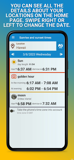 Android application sunrise and sunset calendar screenshort
