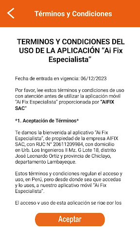 Android application AiFix Especialista screenshort