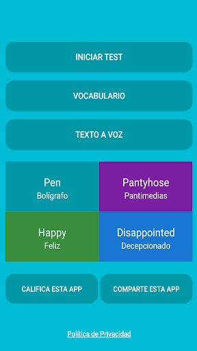 Android application Palabras básicas en inglés screenshort