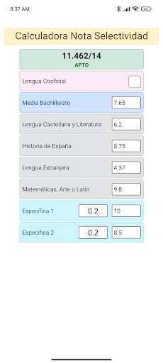 Calculadora Nota de Corte EvAU Screen 2