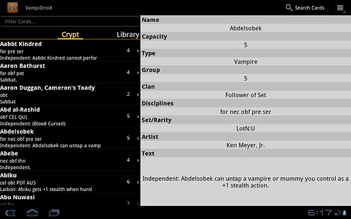 VampiDroid - VTES Cards Screen 2