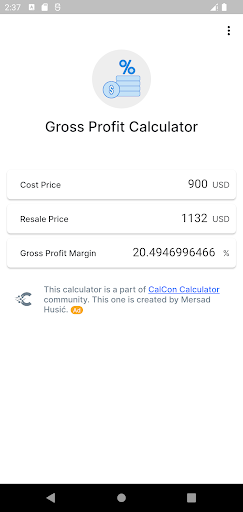 Gross Profit Calculator Screen 2