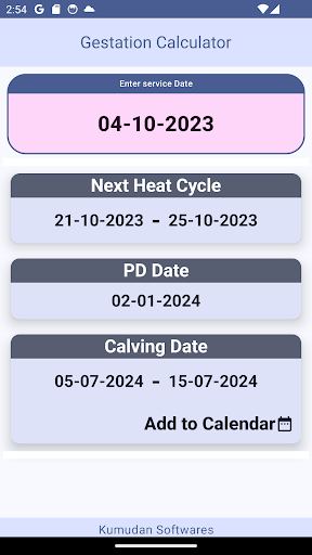 Cattle Gestation Calculator Screen 2