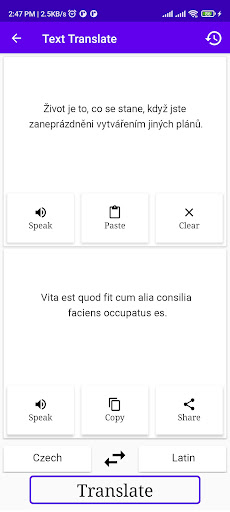 Czech To Latin Translator Screen 2