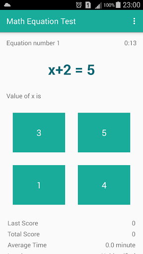 Android application Math Equation Test screenshort