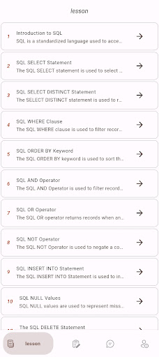 Android application Learn SQL screenshort