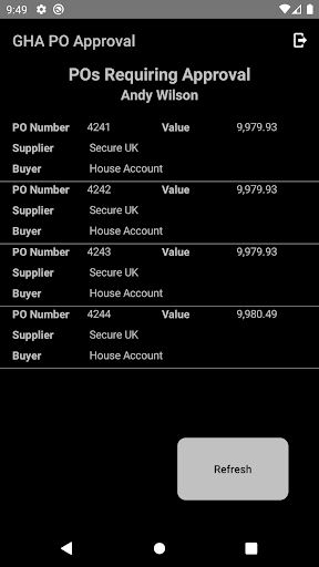Android application GHA PO Approval screenshort