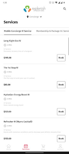 Replenish IV Solutions Screen 2