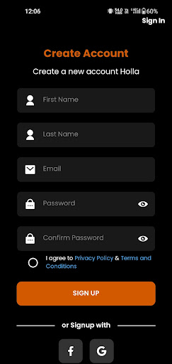 Holla App Me Screen 2