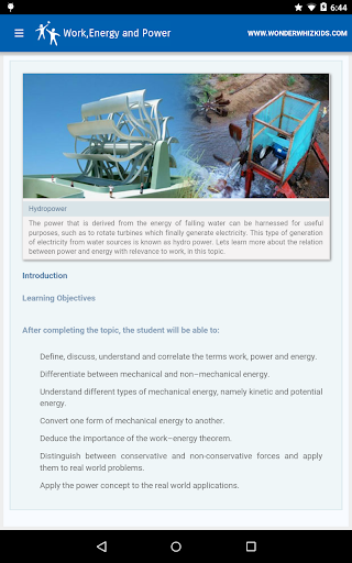 Android application Work, Energy and Power screenshort