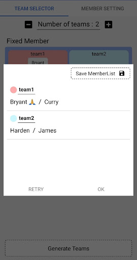 Team Maker Screen 2