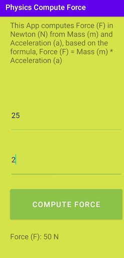 Android application Physics - Compute Force screenshort