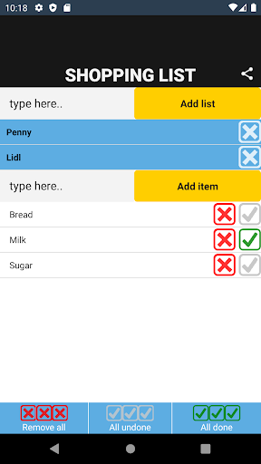 Android application Shopping list screenshort