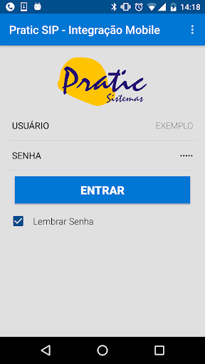 Android application Pratic SIP Integração screenshort