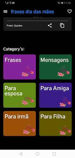 Android application frases para o Dia das Mães screenshort