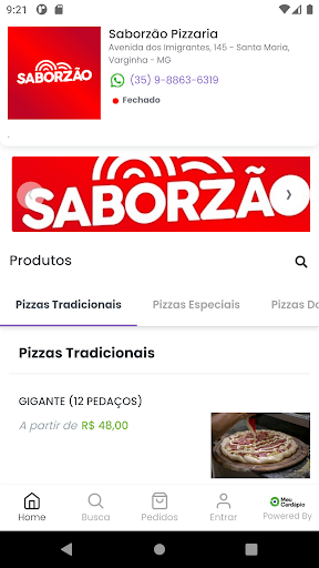 Android application Saborzão Pizzaria screenshort