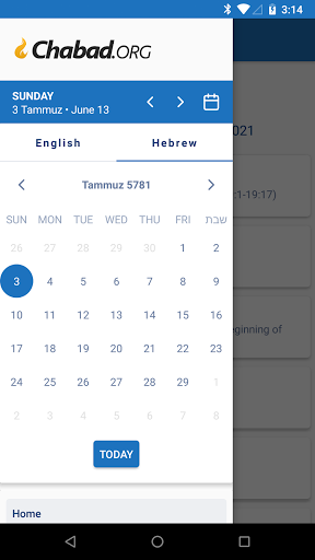 Screenshot of Chabad.org Daily Torah Study