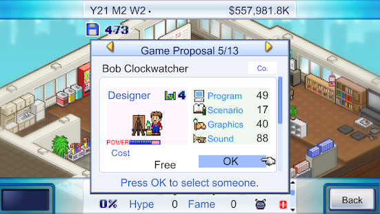 Captura de tela da história do desenvolvedor do jogo