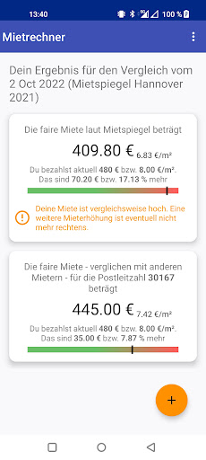 Android application Mietrechner screenshort