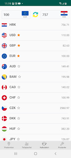 Android application Tečajna lista screenshort