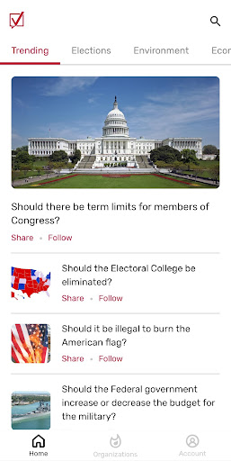 Android application Our Country Our Vote (OCOV) screenshort