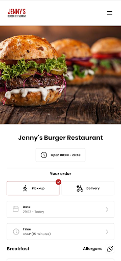 Android application Jenny's Burger Restaurant screenshort