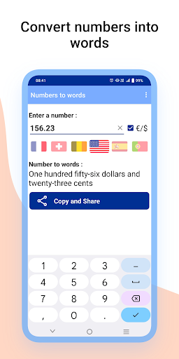 Android application Numbers to words screenshort