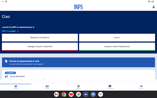 Android application INPS Mobile per Tablet screenshort