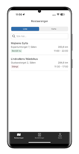 Android application Lindvallen Restauranger screenshort
