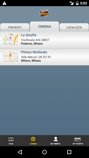 Android application Webtic Milano al Cinema screenshort