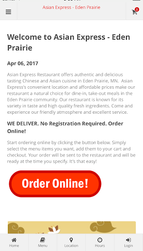 Android application Asian Express Eden Prairie screenshort
